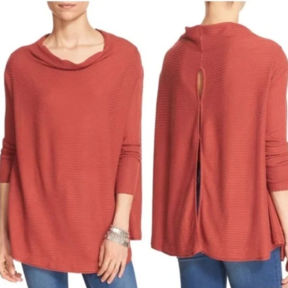 Free People We the Free Lover ribbed cowl neck sweater top oversized rust small